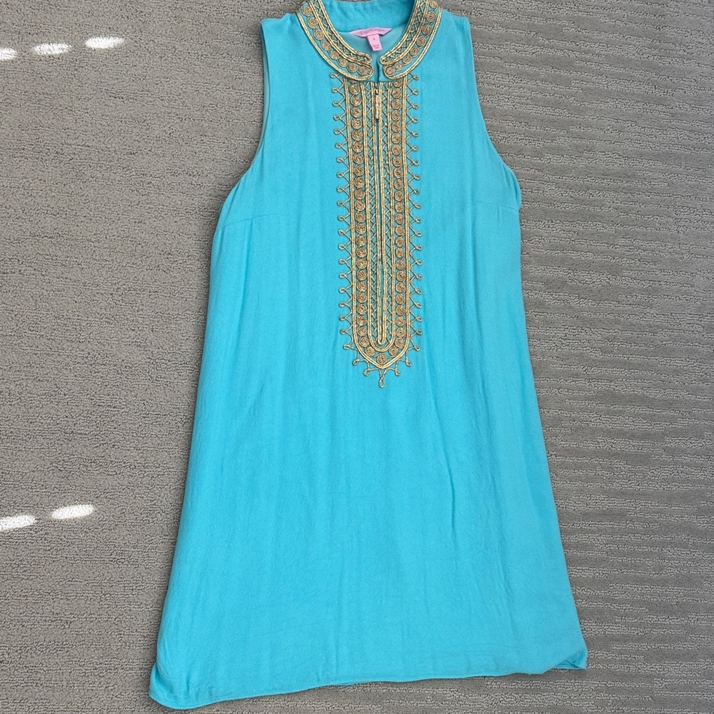 Lilly Pulitzer Aqua Dress with Gold Detailing